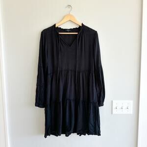 Rails Everly Flowy Tiered Skirt Long Sleeve Mini Dress Black S
